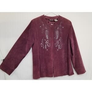 VTG- Laura Ashley Elegant Embellished Suede Leather Jacket Blazer Purple Size XL